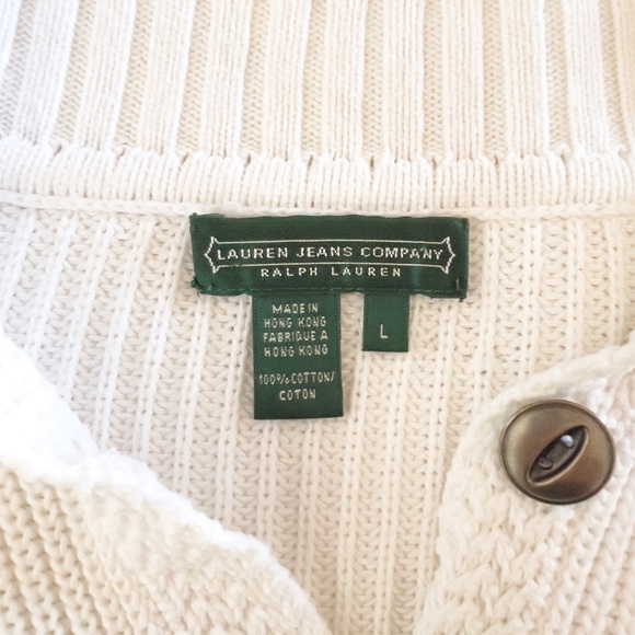 Vintage Preppy Y2K Lauren Jeans Company Ralph Lauren White Cotton Knit Sweater L - Picture 4 of 14